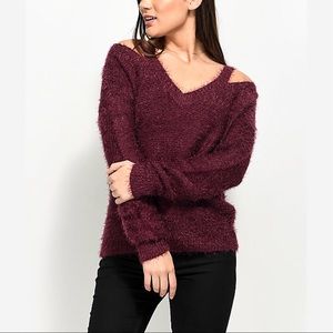 bea fuzzy burgundy sweater